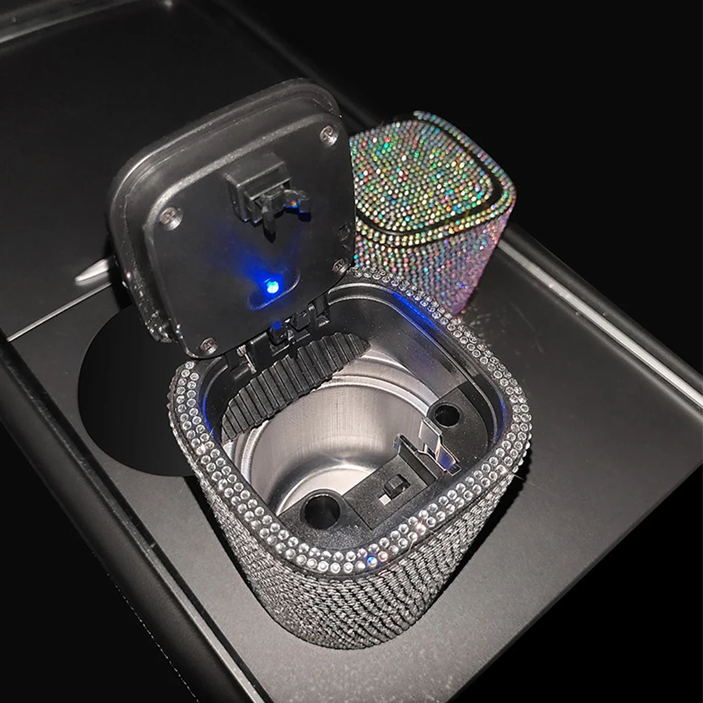 

Colored Bling Plastic Container Mini Size Lid Car Ashtray With Led Light LED Fits Cup Home Office Vehicle Use