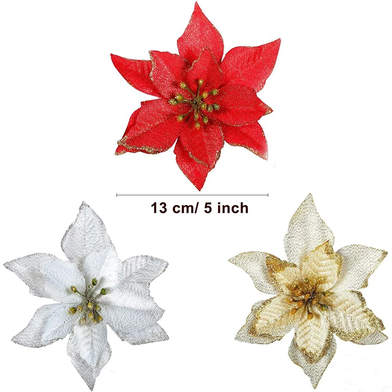 5/10Pcs Weihnachten Dekoration 13CM Künstliche Blumen Floral für Weihnachten Baum Ornament Neue Jahr Party Wohnkultur navidad Zubehör – Detail 2