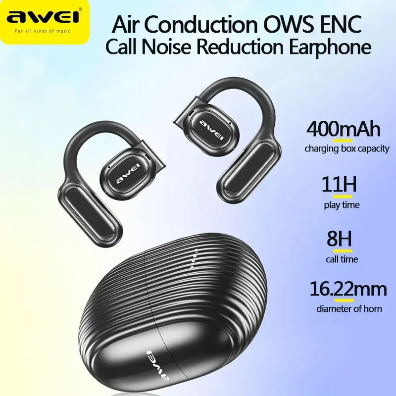 Awei TZ6 OWS Air Conduction Bluetooth Earphones V5.3 ENC Wireless Headphones With Mic Hifi Stereo Sound Noise Canceling Earbuds