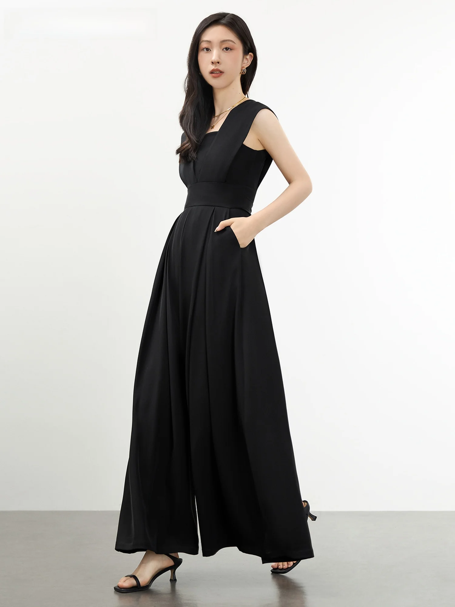 라 샤펠 여성용 허리 조임 원피스 여름 슈트, 하이웨이스트 와이드 레그 팬츠, 롱 팬츠, 출퇴근 스타일