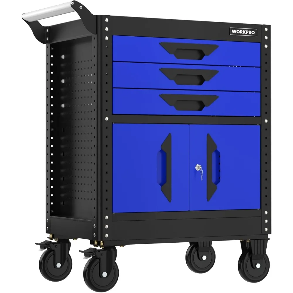 27.5 Inch 3-Drawer Rolling Tool Chest with Wheels, Portable Steel Tool Cabinets with Drawers, Liners and Locking System