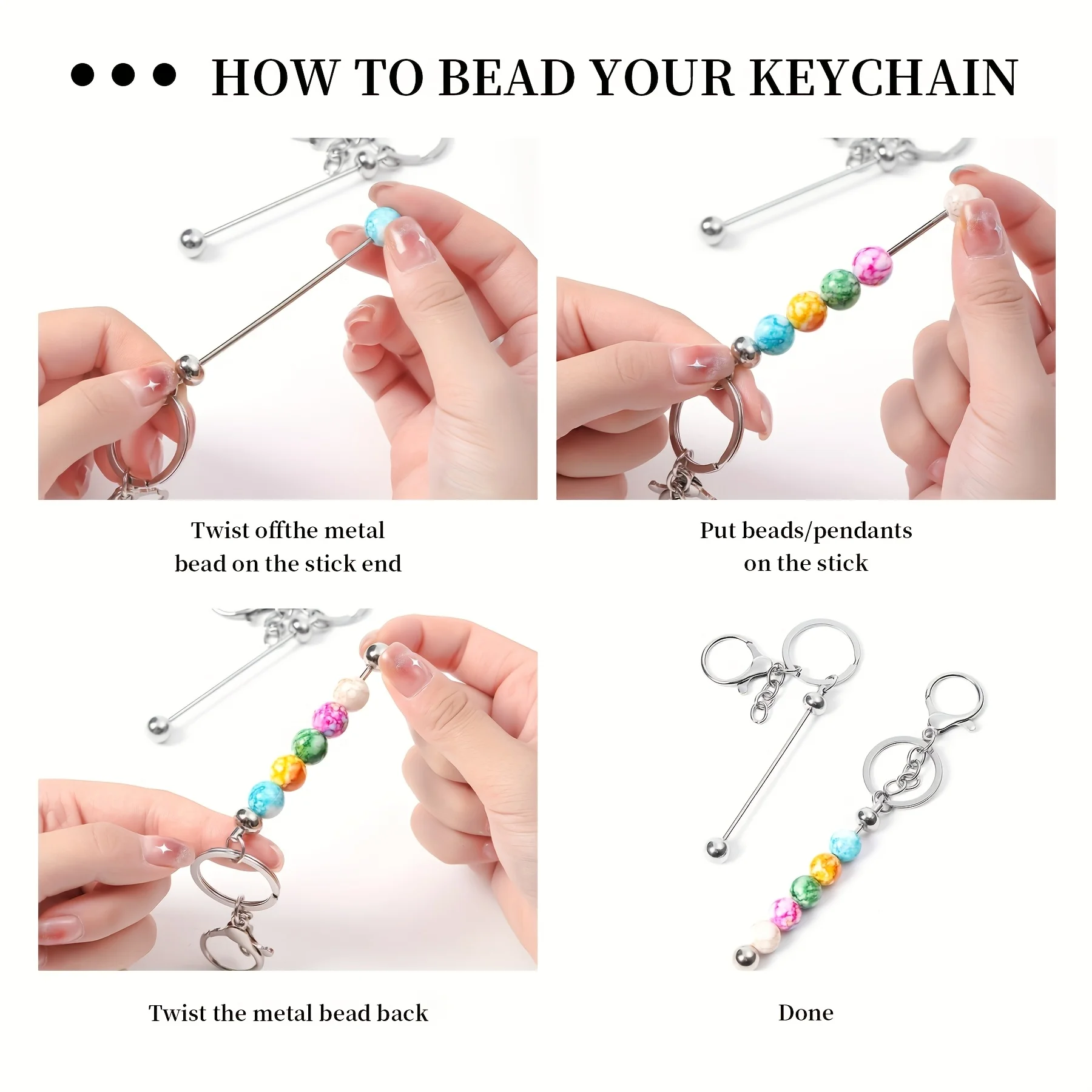 25PCS Silver DIY Metal Bead Keychain Jewelry Pendant Classic Fashion Mobile Phone Chain Bag Hanging Decoration Creative Craft view 3