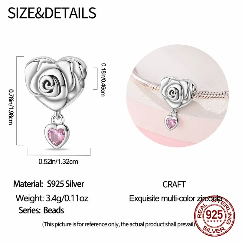 خرز على شكل زهرة من الفضة الإسترليني عيار 925 مرصع بالزركون مع سوار أصلي هدية مجوهرات نسائية ذاتية الصنع