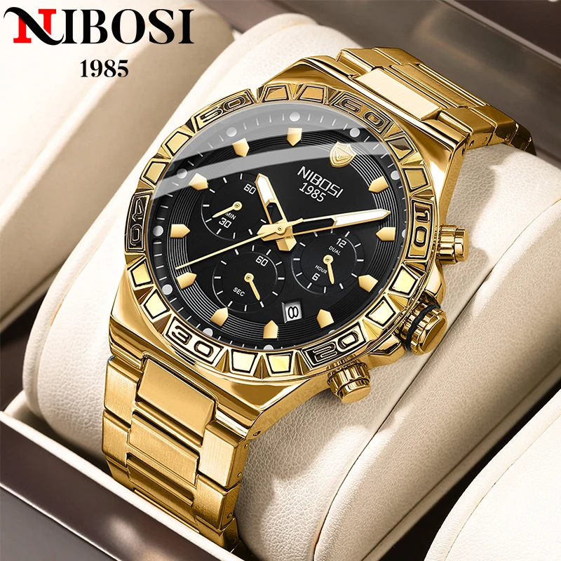 NIBOSI брендовые роскошные мужские кварцевые часы из нержавеющей стали, водонепроницаемые часы для мужчин, хронограф с датой, новые часы reloj hombre