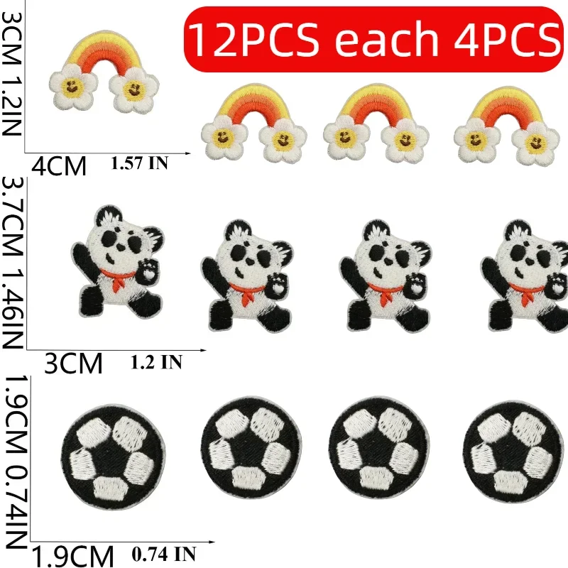 

10/12PCS Wholesale Set of Decorative Patches Football and Panda Computer Embroidery Stamp Rainbow Lots of Ironing Patches