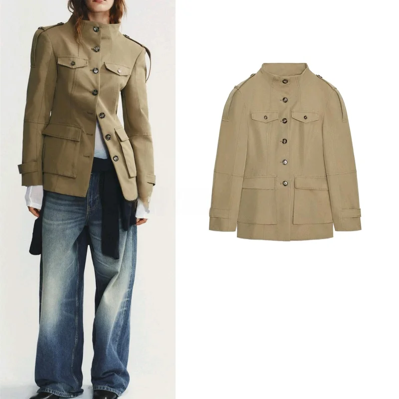 

Новое осеннее женское повседневное длинное пальто све прямого кроя с воротником-стойкой и поясом, украшение для поездок на работу, полиэфирное волокно