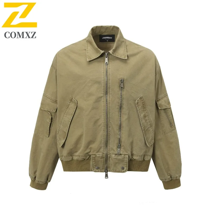 

COMXZ Men Denim Varsity Jacket Breathable Korean Stylish Look Travel Trip Valley Jackets Road Cycling Normcore Design Jackets