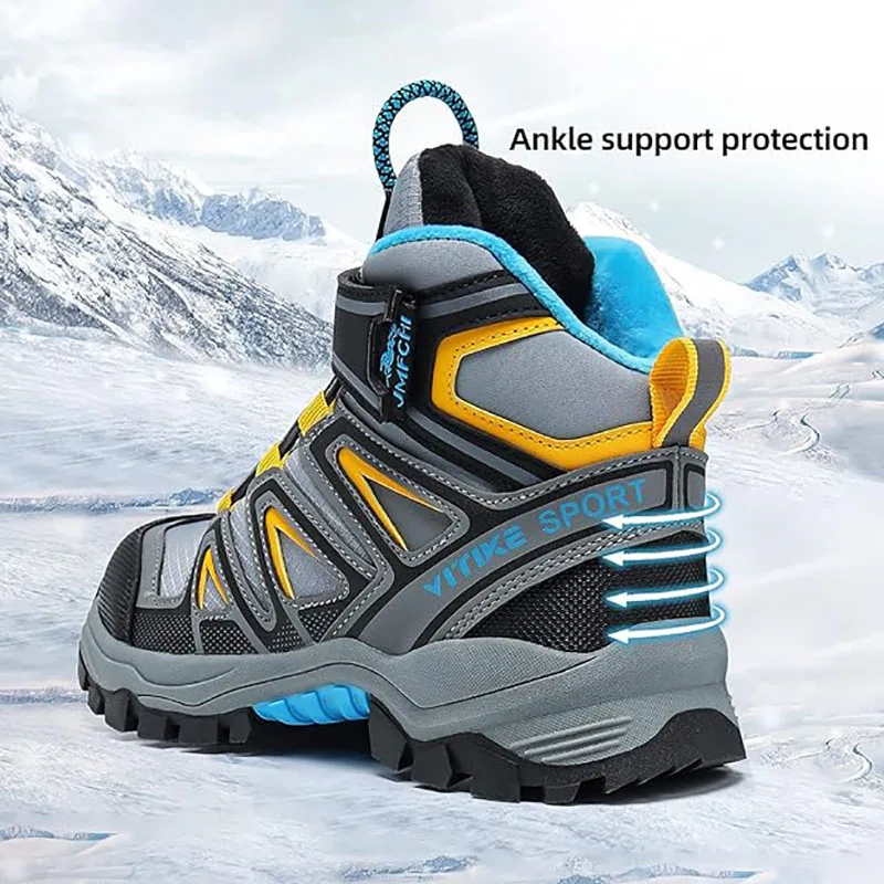 Kids Hiking Boots Boys Girls Outdoor Walking Climbing Sneaker Comfortable Snow Shoes Hiker Boot Antiskid Steel Buckle Sole