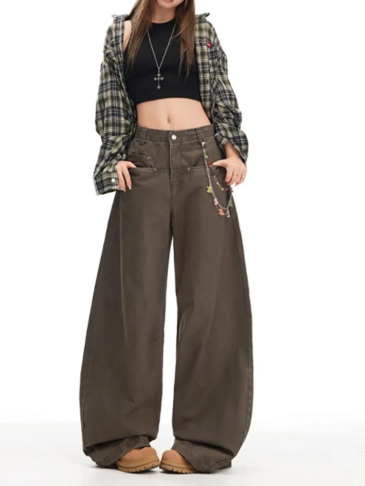 여성 Y2K 감성 하이웨이스트 배기진 루즈핏 보이프렌드 와이드 레그 데님 팬츠 트렌디 스트레이트 바지