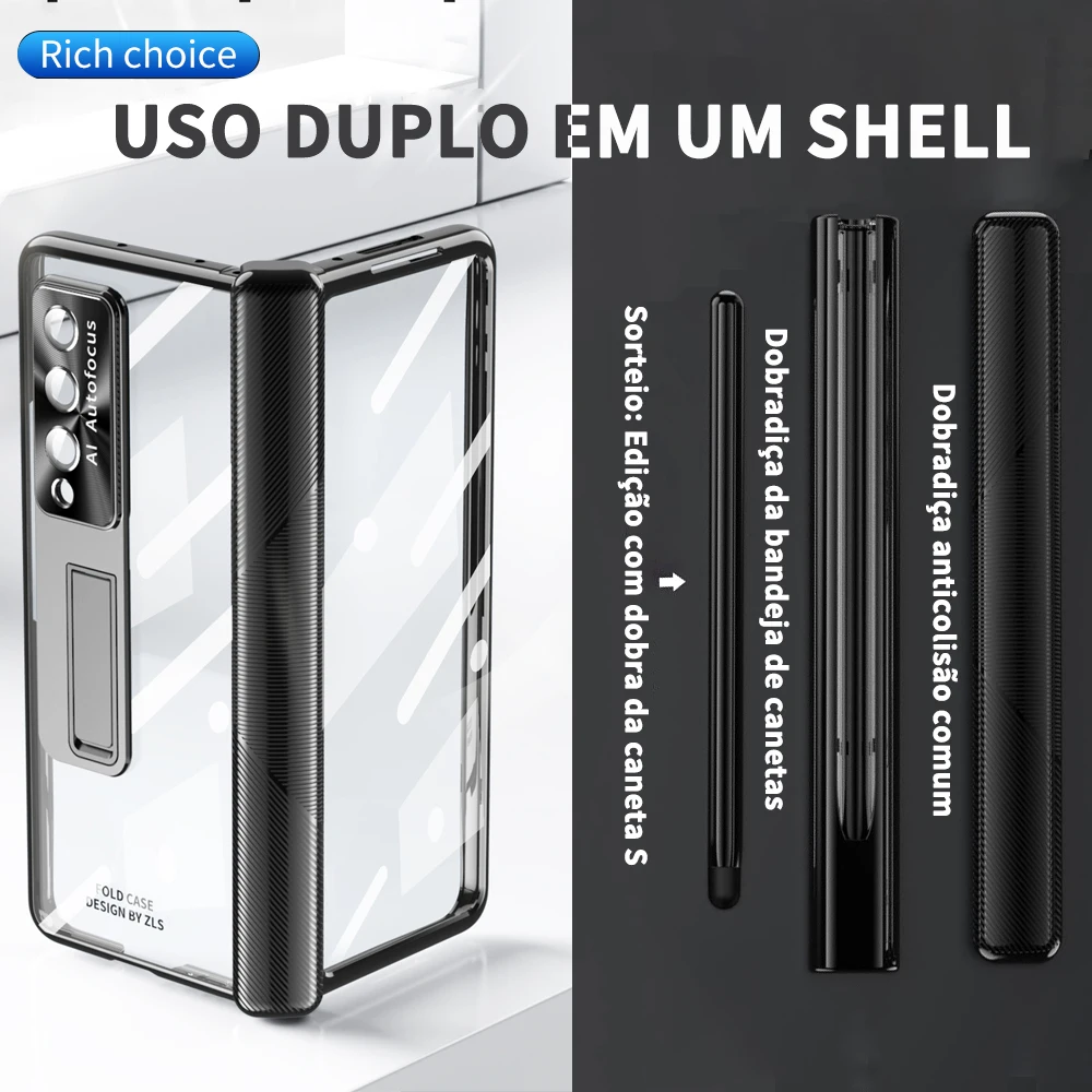 Magnetic Cover for Samsung Galaxy Z Fold 3 and 4 Phone Case with S Pen Tempered Film Kickstand, Full Protection, Fashion