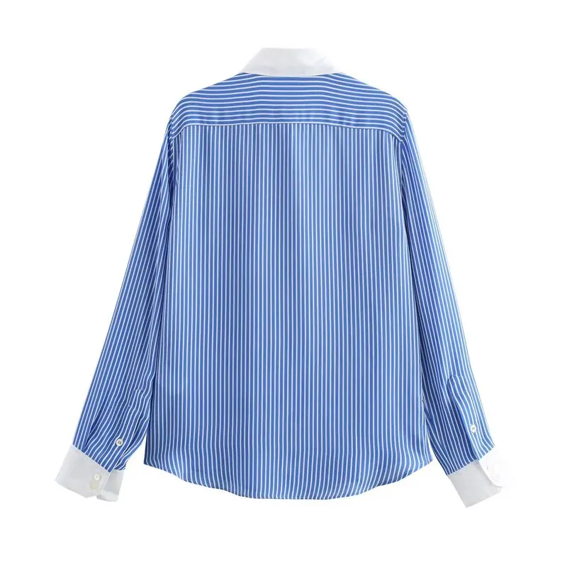 

Spring 2025 Women's Design Sense Color Blo Striped Long Sve irt Ele Loose Fit Premium Quali Faionable Top