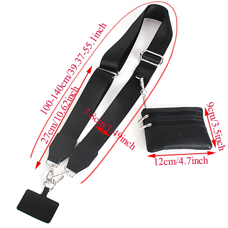 Phone Strap With Zippered Pouch Adjustable Long Mobile Phone Lanyard Crossbody Card Neck Cord Clip Detachable Handbag Strap 2024