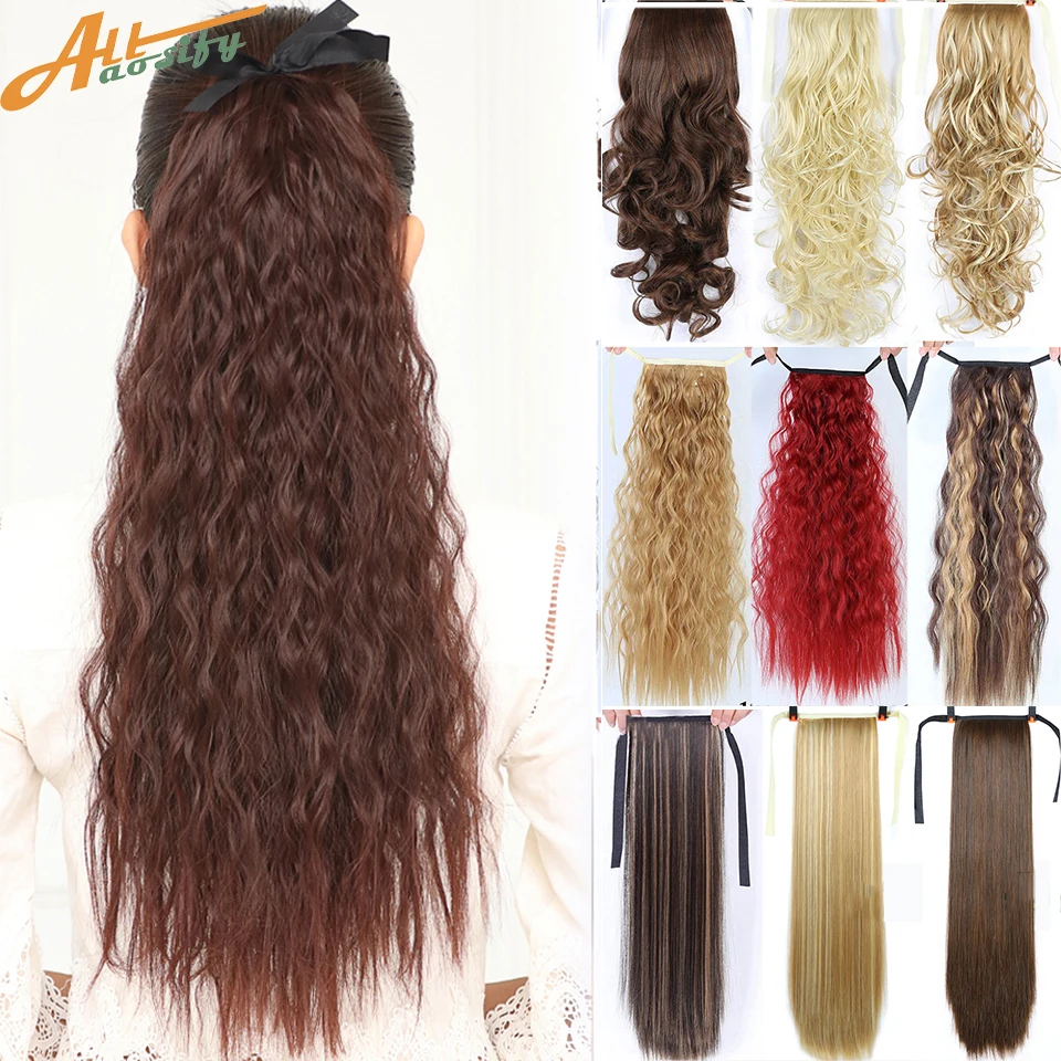 Allaosify Lange Gerade Clip In Haar Gefälschte Haar Pferdeschwanz Haarteil Mit Haarnadeln Synthetische Haar Pony Schwanz Braun Haar Extensions