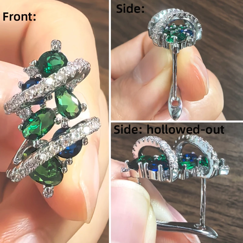 Huitan Grün/Blau Zirkonia Creolen für Frauen Neue Temperament Elegante Braut Hochzeit Party Ohrringe Trendy Schmuck – Detail 8