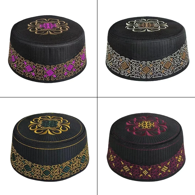 Cotton Polyester Embroidery Men Prayer Caps Arab Muslim Islam Saudi Arabia Hat Headscarf Clothing Turban Saudi Cap Spring Autumn