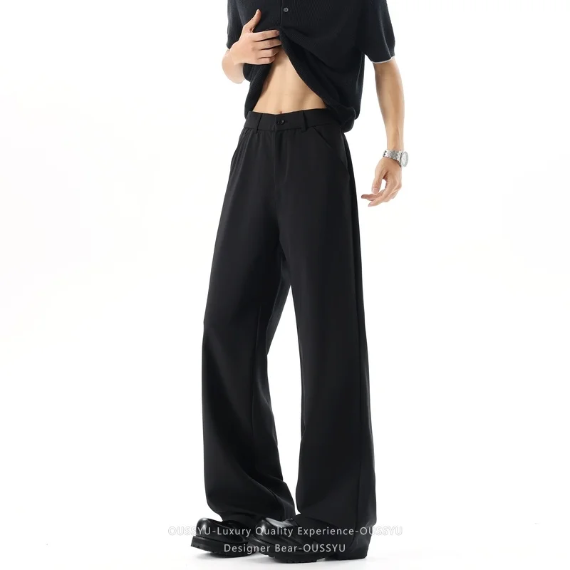 Brand Clothing Men Summer Thin Stylish Small Suit Pants Baggy Fit Straight Leg Casual Trousers Lightweight Breathable Daily Wear