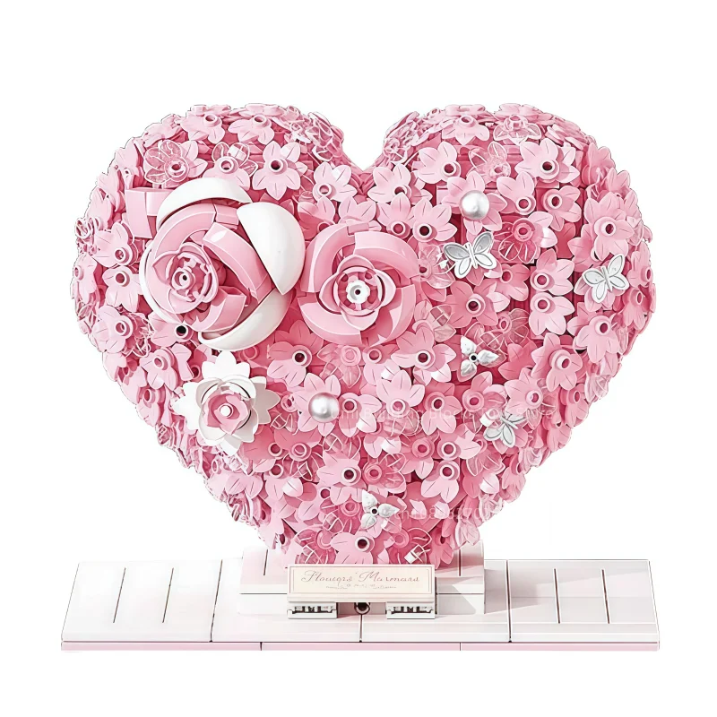 New Flower Heart Discourse Series Blocchi di fiori assemblati Modello giocattolo Kawaii Desktop Ornamenti carini Regali per bambini