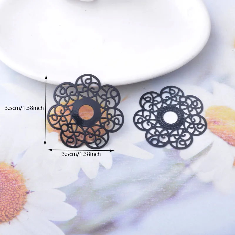 20 Stück AB3896 Messing-Filigran-Schmuckanhänger, gold-schwarze Anhänger-Verbinder, DIY-Zubehör für Damenohrringe und Halsketten – Detail 2