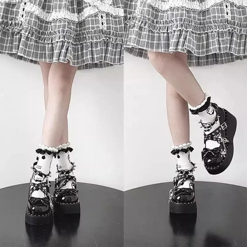 Womens Lolita Shoes Fashion Mary Jane Shoes Punk Platform Cute Sweet Bow Single Shoes for WomenTrend High Heels Zapatos De Mujer