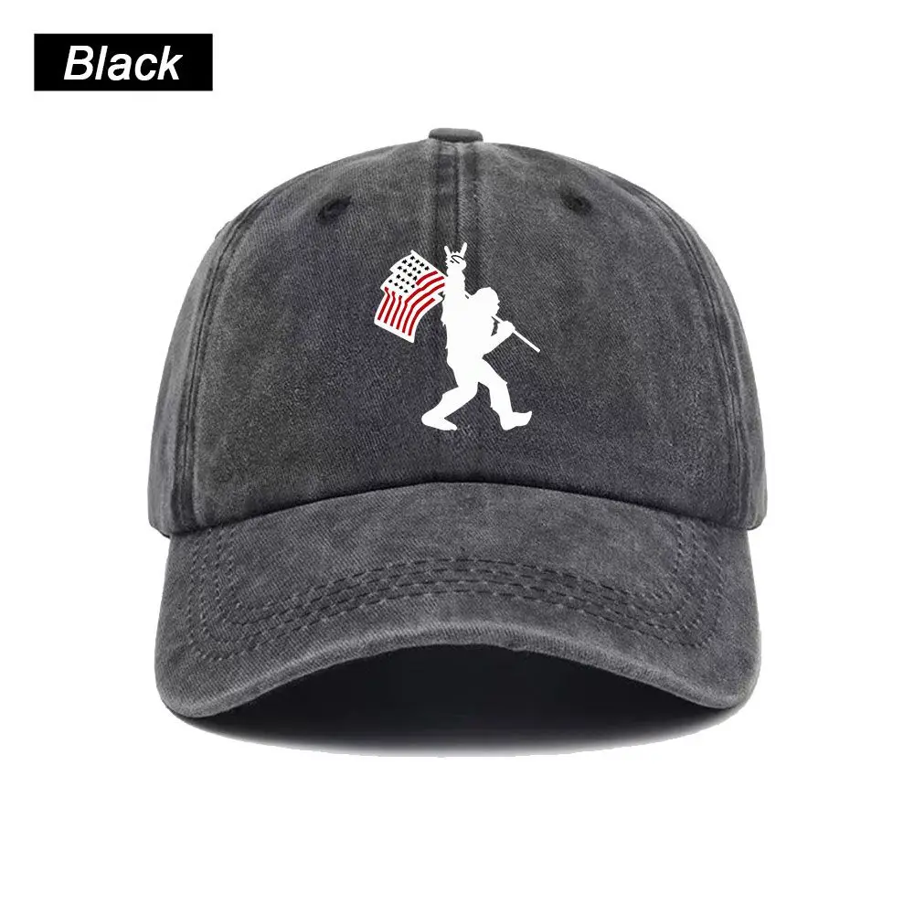 Vintage Washed Baseball Cap American Flag Soldier Print Graphic Funny Gorilla Unisex Streetwear Casual Trucker Style Cotton Hat