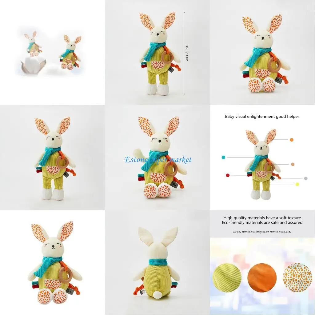 

090B Bunny Stuffed Animal Babies Plush Cuddly Soothing Toy Soft Doll Rabbit Gift for Boys Girls Home Decorations