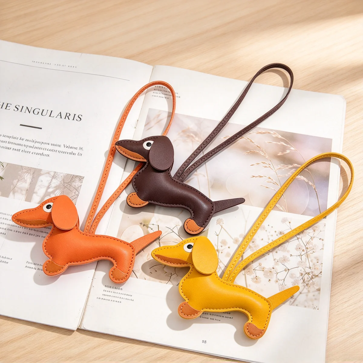 Dackel-Schlüsselanhänger aus PU-Leder, Welpen-Anhänger, Taschen-Charm für Damen, Rucksack, Handtasche, Autoschlüsselring, süßes koreanisches Valentinstagsgeschenk – Detail 1