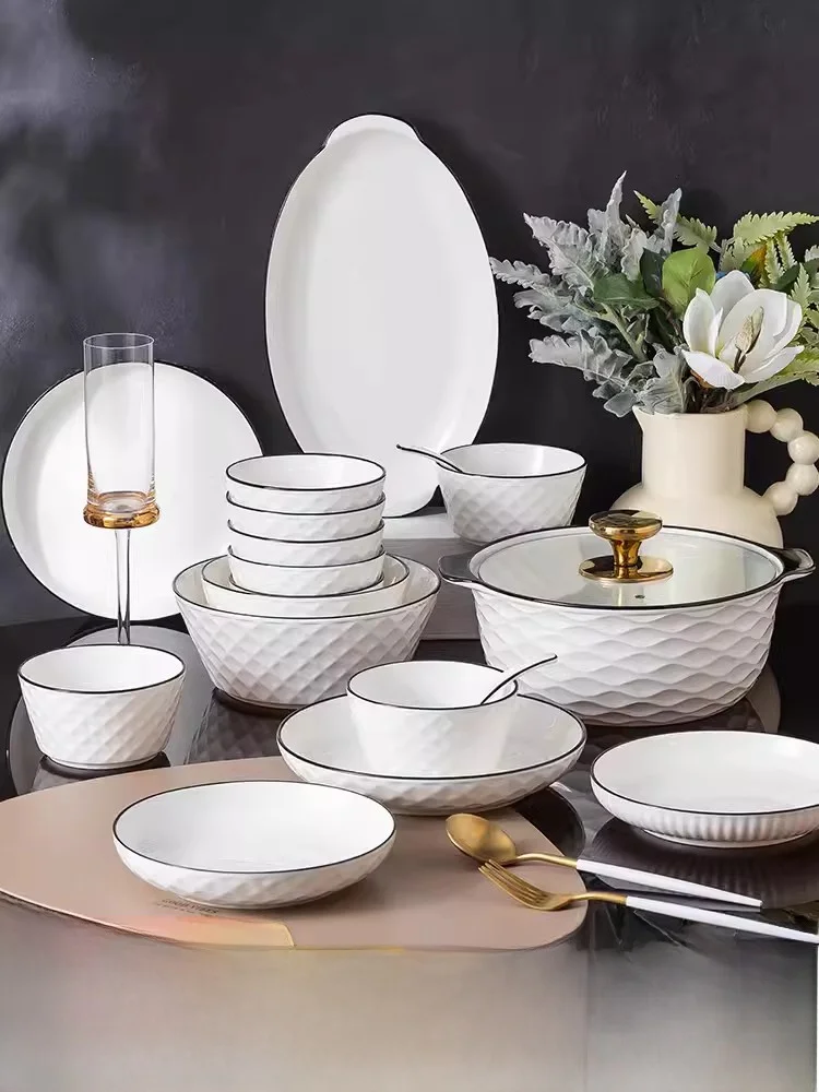 

Modern Cerc Bowl Plate Set Underglaze Color Simple Home Use Moving New House Bowl Diware round ape Nordic Sle Pure C...
