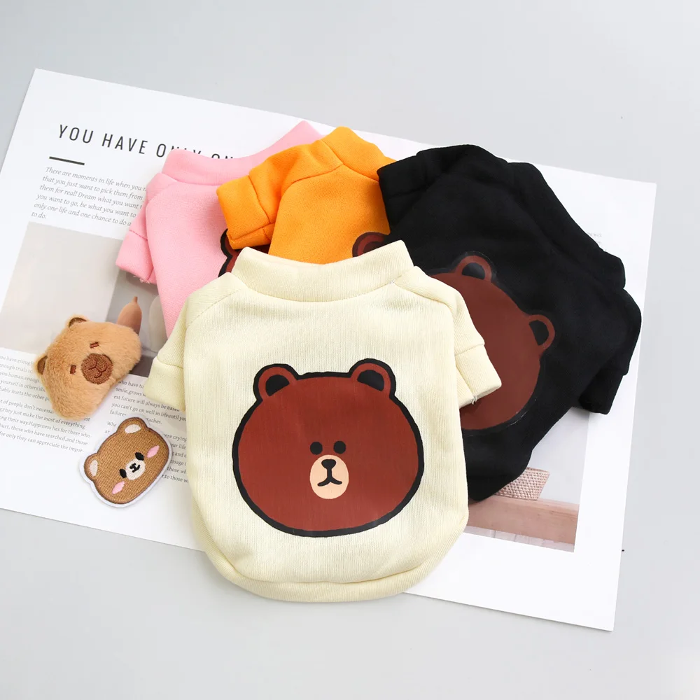 Autumn and winter pet clothes cute and stylish cartoon teddy bear round neck hoodie super cute cat and dog universal clothes