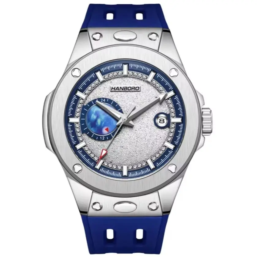 HANBORO Men Automatic Watch 42mm Mechanical Wristwatch Waterproof Sapphire Mirror Luminous Miyota 8217 Quick Release Strap