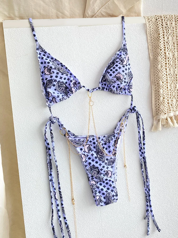 ZRTAK Micro Tangas Bikini Traje de Baño para Mujer 2026 Sexy Conjuntos de Bikinis Paisley con Anillos Ropa de Playa Esta