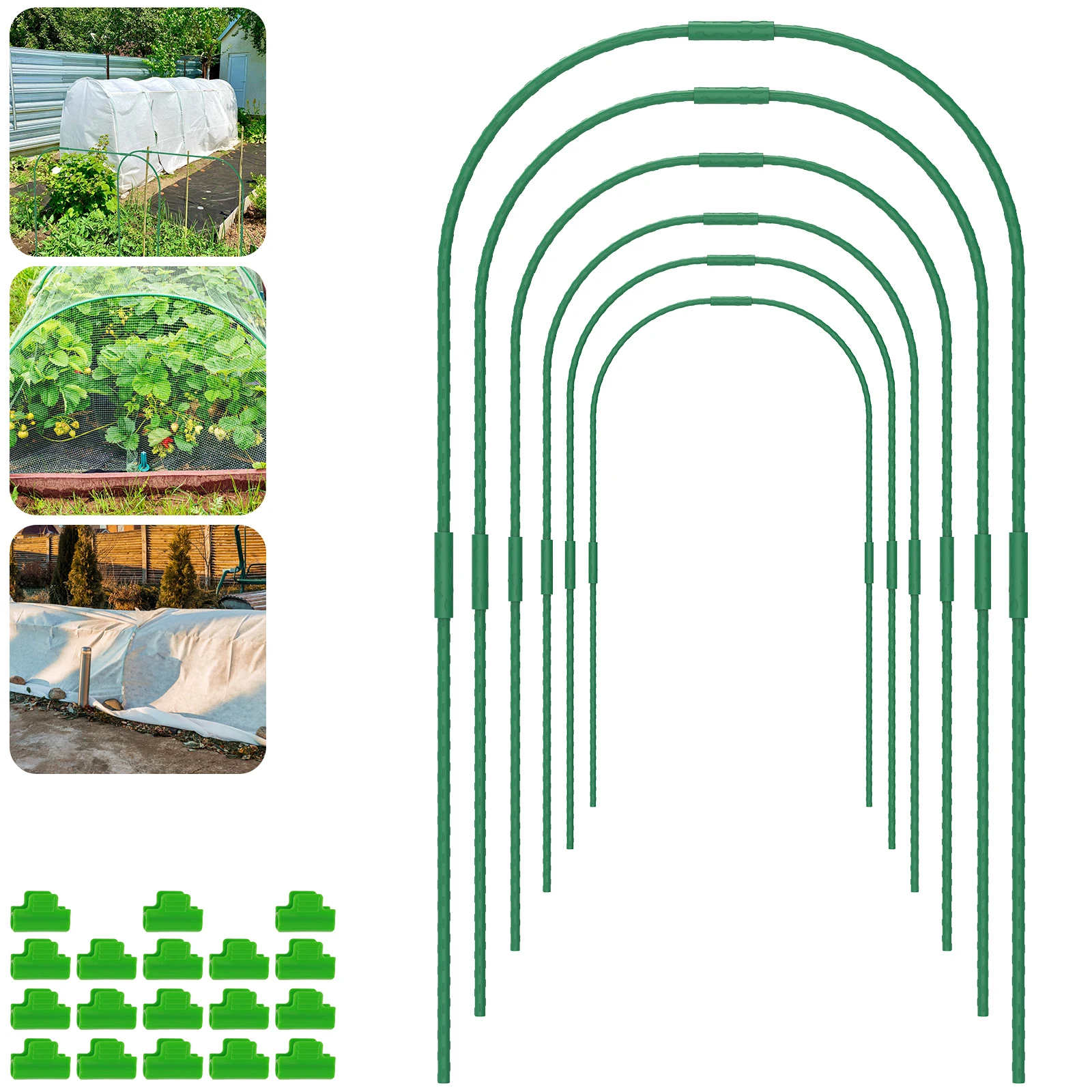 60Pcs Greenhouse Hoop Grow Tunnel Kit Steel Greenhouse Support Hoop Frame Durable DIY Garden Hoops Plastic Coated Plant Grow