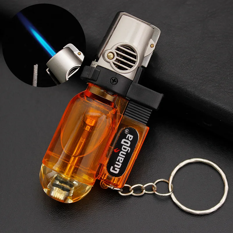 Mini Keychain Windproof Lighter Transparent Small Welding Gun Lighter Inflatable Cigarette Lighter Smoking Accessories