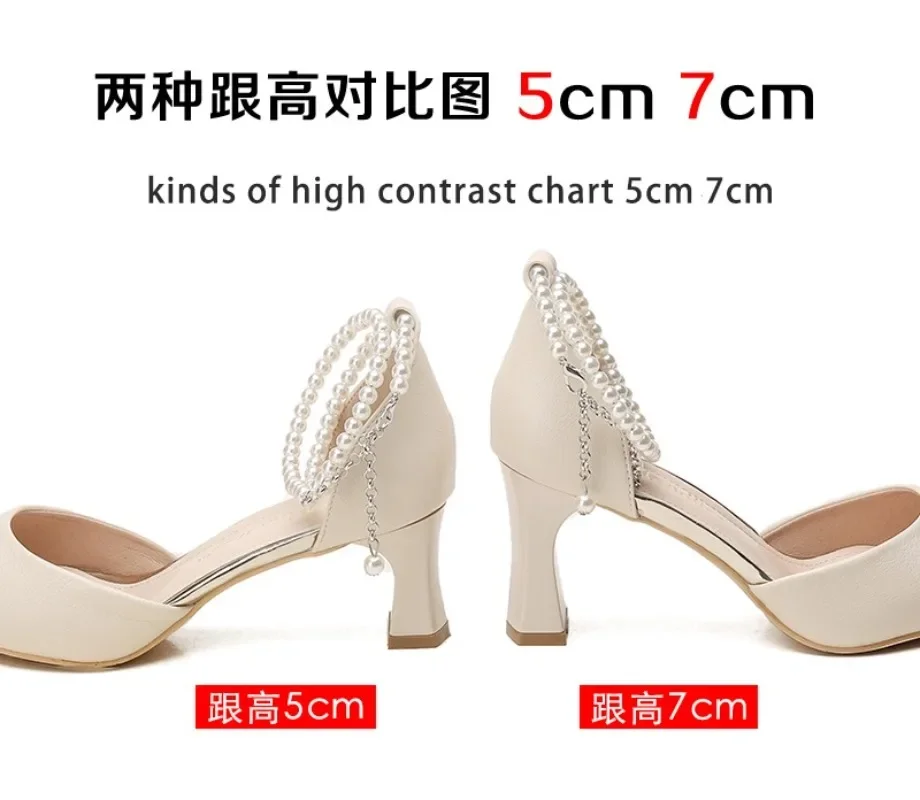 New White Ankle Pearl Strap Strappy Design Fashion High Heels Women Pumps Stiletto Sexy Dress Wedding Bridal Shoes Dress Shoes