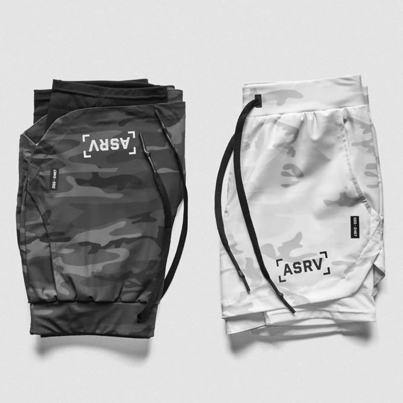 Pantalones cortos de camuflaje 2 en 1 para hombre, Shorts deportivos de secado rápido para gimnasio, Fitness, trotar, entrenamiento, playa, novedad