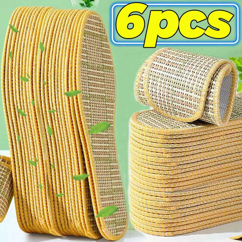 Sweat Absorbing Grass Mat Insoles Summer Deodorizing Bamboo Weave Shoe Inserts for Women Men Wear-resistant Refreshing Shoe Pads