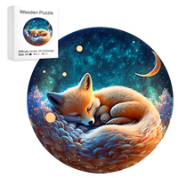 Sleeping Fox Round Wooden Puzzle Art, Uniquely Animal Shaped Pieces Wooden Toy, Christmas Gift Home Decor Family Game