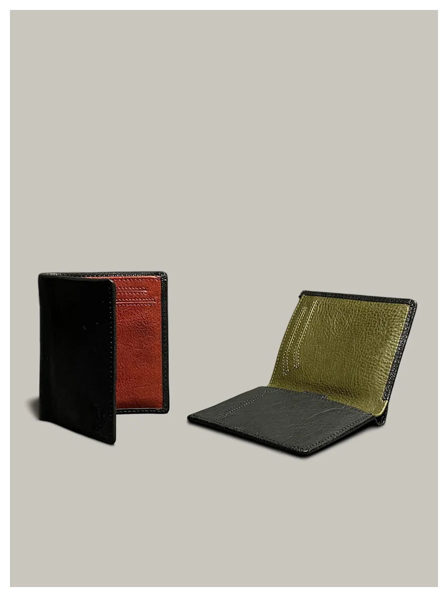 

Daily retro handmade leather contrasting color card clip, change bag, handmade first-layer cowhide card bag for men and women