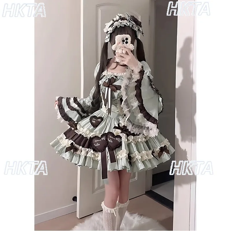 Robe courte Lolita pour filles, Jsk, gilet à manches longues, nœud en dentelle, Cosplay d'anniversaire, robes de princesse Slim, robe de bal pour femmes