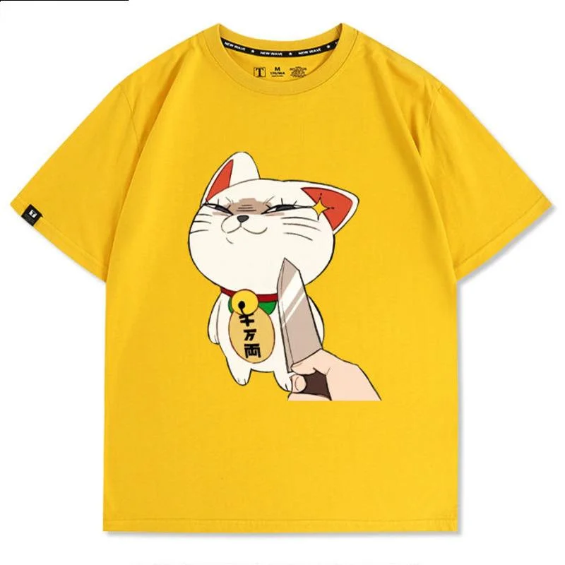 Dingdang Cat Tops&Tees Y2K Wealth Attraction Anime High Speed Casual Cotton Short Sleeved T-shirt Men Women Loose Top Tee New