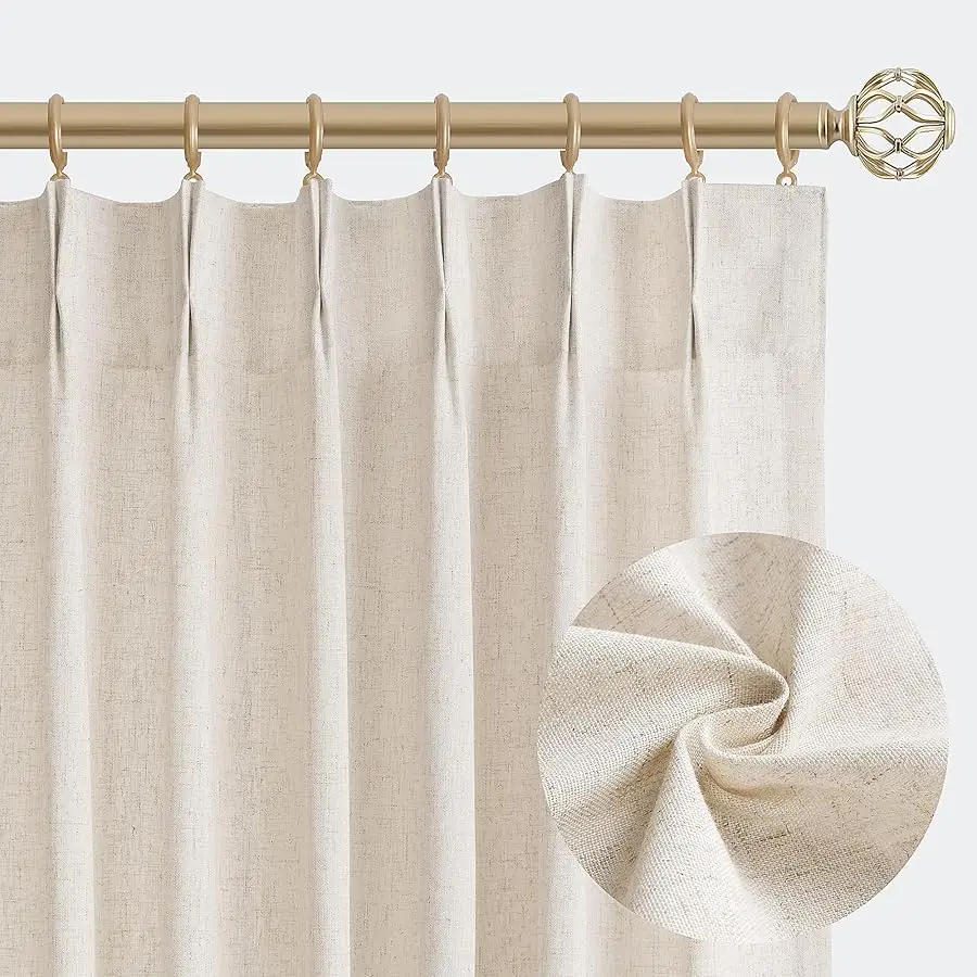 

Natural Pinch Pleated Linen Curtains 84 Inch Length 2 Panels for Li ing Room Bedroom Cream Semi Sheer Window Curtain Boho Neutra