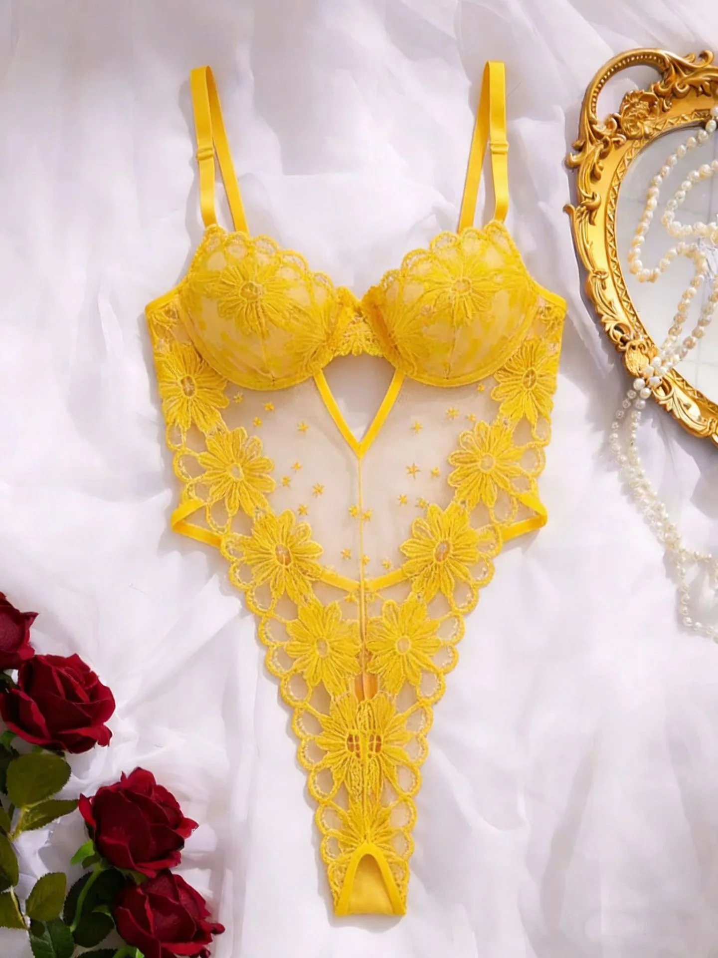 Brskbzda Seductive Sexy Lingerie Sissy Dildo Open Crotch Bodysuit Exceptional Hollow Side Strap Lace Intimate Woman Clothing view 6