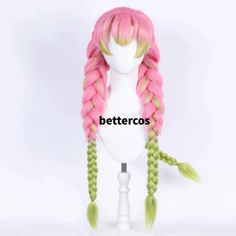 Mitsuri Kanroji Long Pink Green Heat Resistant Hair Authentic Cosplay Wigs + Wig Capc;3.k'6;d.a;