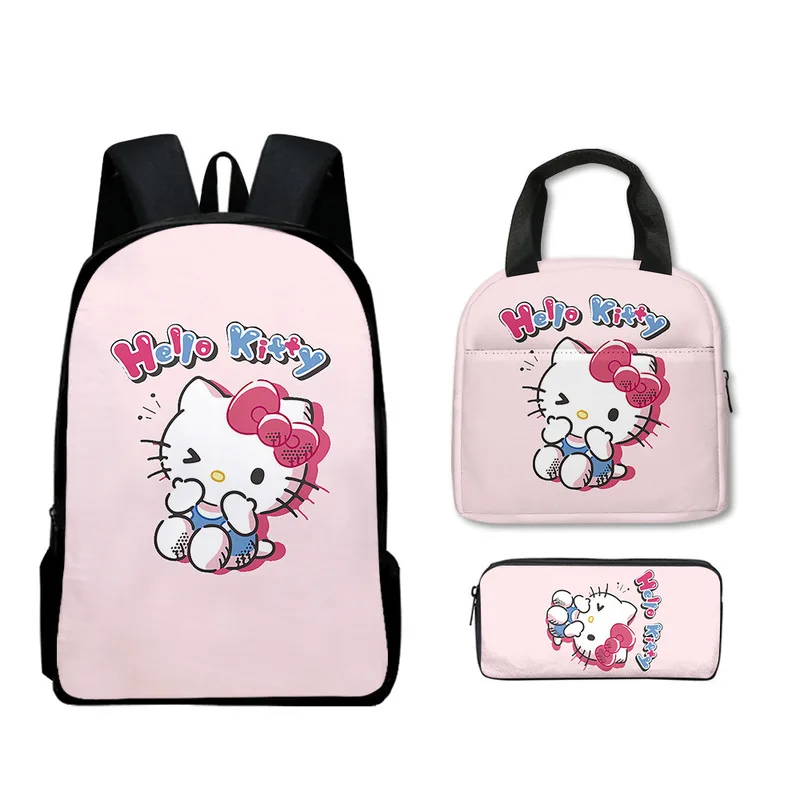 New Hello Kitty Three-Piece Suit Cartoon Printed Schoolbag Primary School Junior High School Students Backpack Large-Capacity