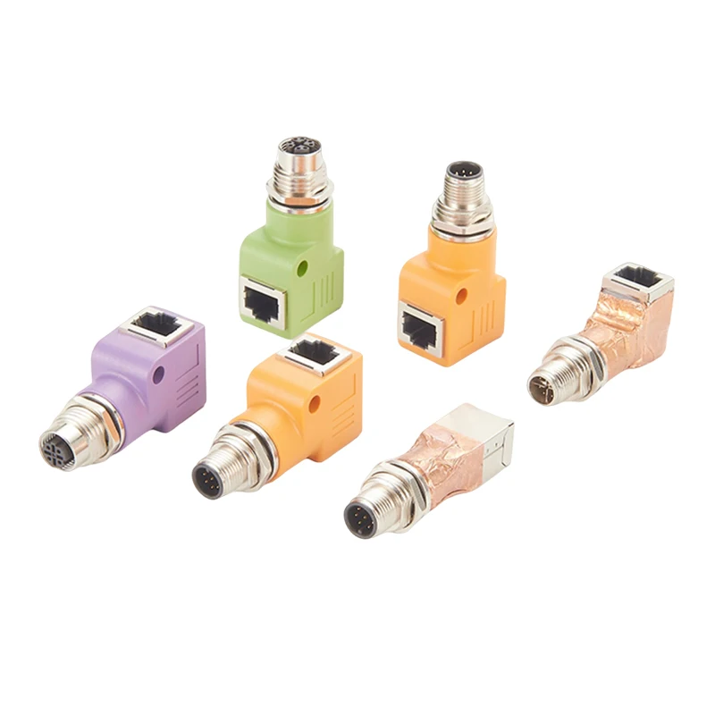 Industry Rotatable M12 8Pin X-type To RJ45 Adapter Ethernet Extension Connector 4Pin D-code 8Pin A-type Male Head Network Plug