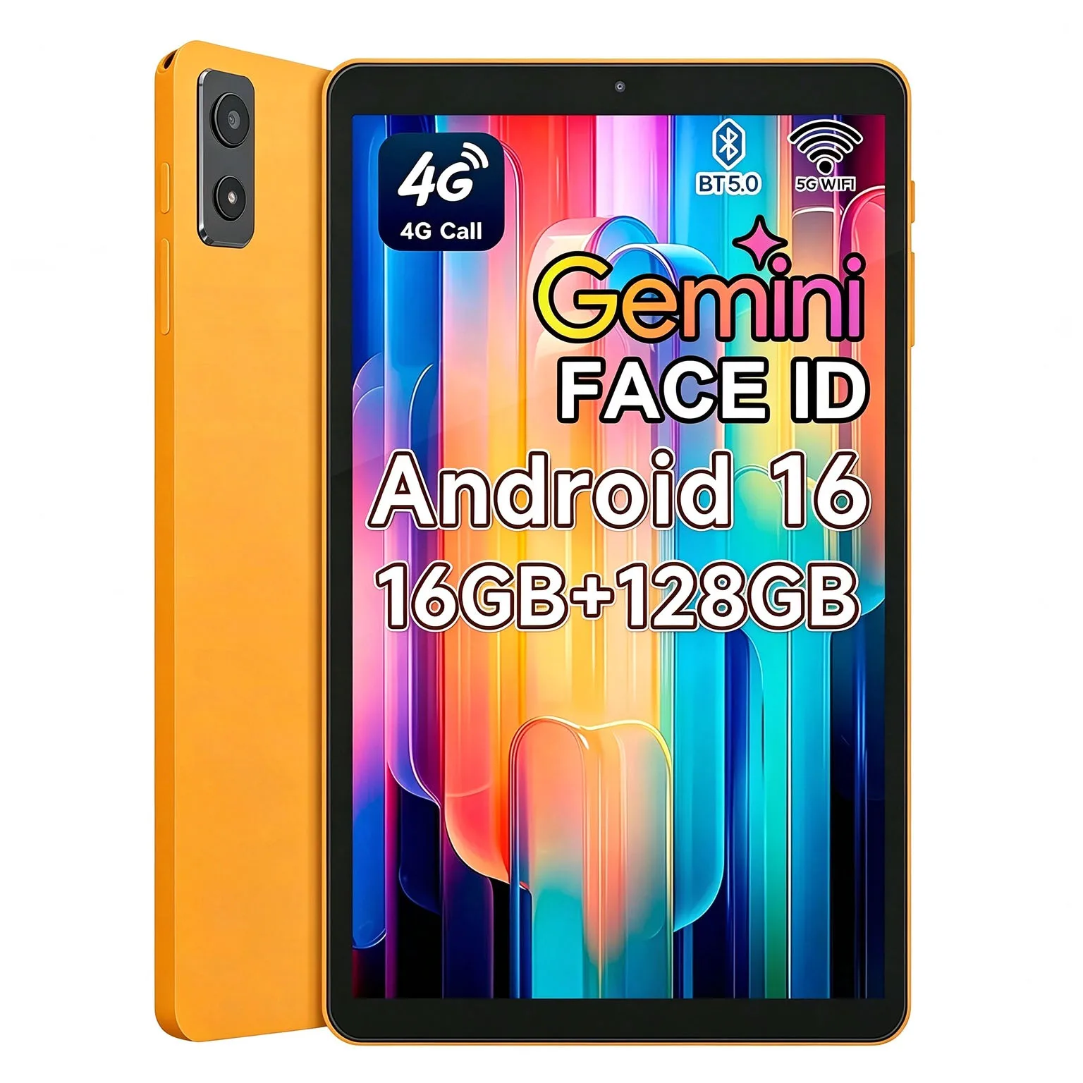 ANRY 2026 신형 4G 휴대폰 겸용 태블릿, 안드로이드 운영체제, 16GB RAM, 128GB/2TB 확장 가능, 5000mAh 배터리, GPS, Wi-Fi 지원, 7인치 HD IPS 디스플레이, 옥타 코어 프로세서, 1340×800 해상도.