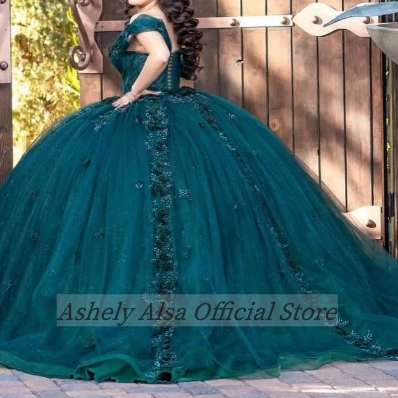 AN75 Customized Luxury Prom Dresses Women Off Shoulder Flower Applique Puffy Vestido De 15 Anos Sweet 16 Girl Quinceanera Dress