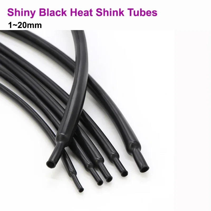 

2/5/10m 2:1 Shiny Black Heat Shrink Tube 1mm~20mm Soft Elastic Cable Sleeve Professional Audio Earphone Line Wire Wrap Cover