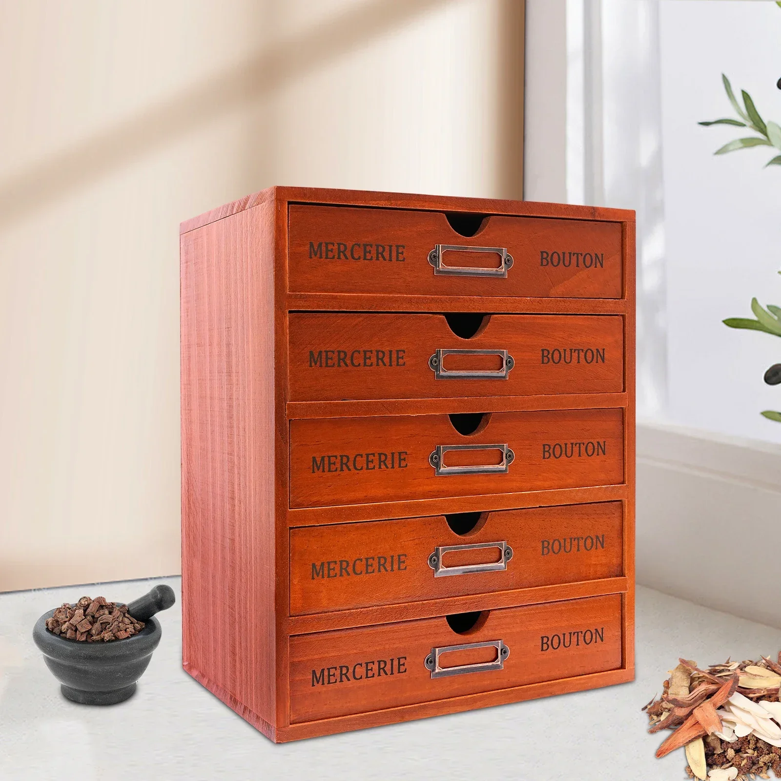 Bymaocar Organizzatore da scrivania in legno retrò a 5 strati Cassetto per mensola vintage Mobili per anziani non tossici per studio, camera da letto, toletta