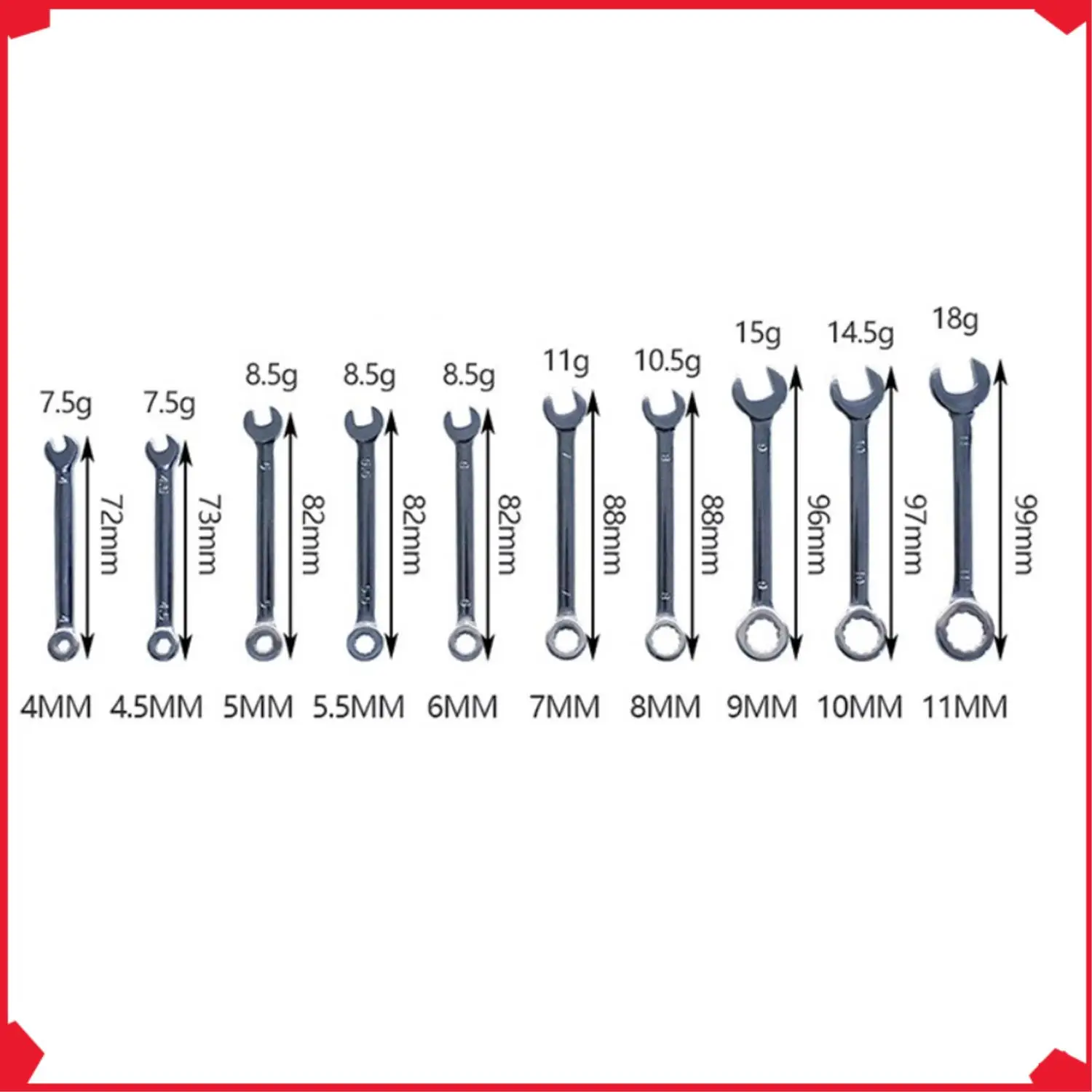 

B17B 10Pcs Mini Engineer Wrench Dual Heads Offset Ring Spanner Tools Spanner Combination Key 4-11Mm Wrenches Hand Set