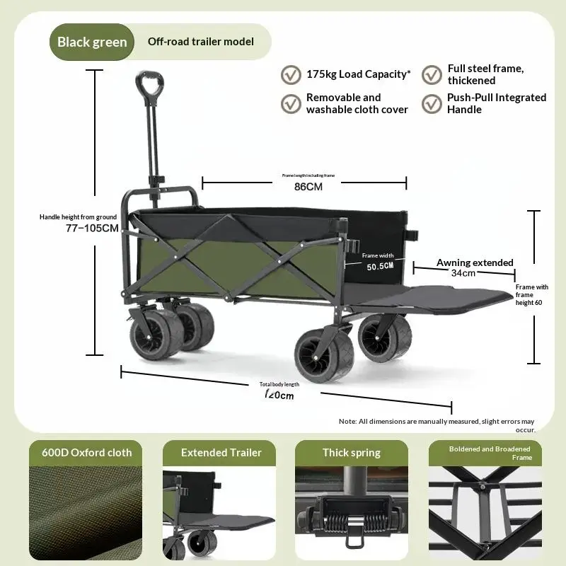 Factory Sale Four Wheel Platform Camping Utility Wagon 175kg Foldable OEM Hiking Fishing Beach Storage Trolley Cart view 4